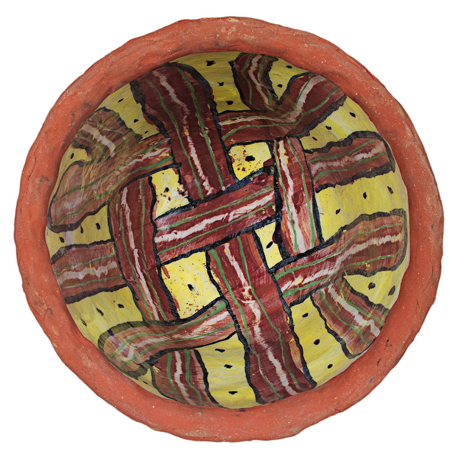 Gelbe Keramikschale mit Bakon „Basket Weave“, signiert von Michael Gross im Angebot 3