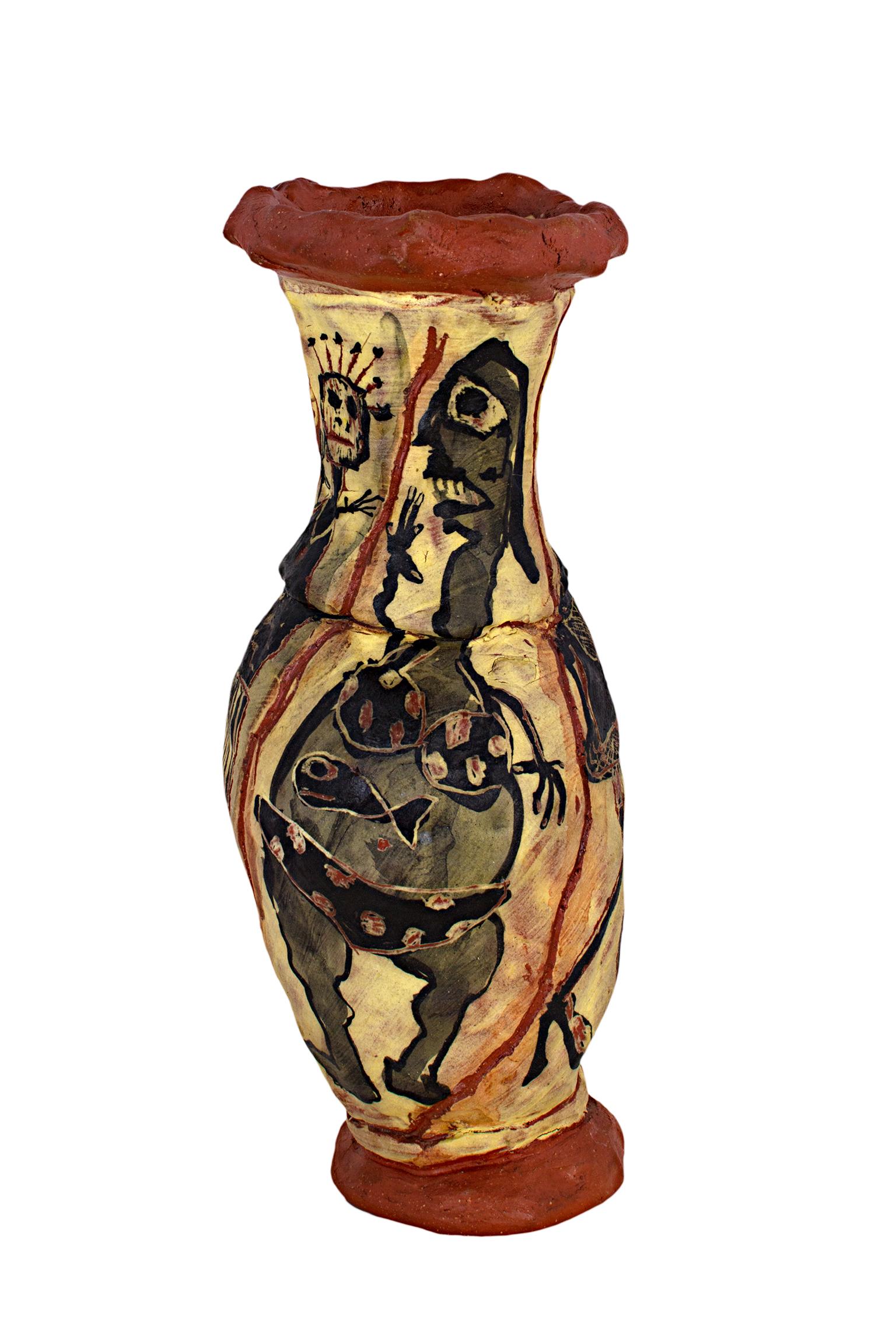 "Untitled Vase, " Neo-Expressionist Ceramic Vase signed by Michael Gross