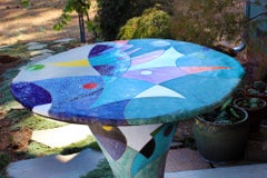 Michael Gustavson Ceramic Indoor/Outdoor Unique Round Table "Fishing"