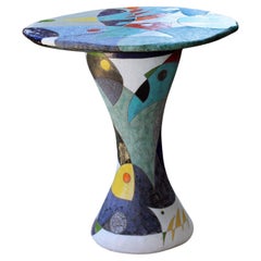 Michael Gustavson Ceramic Indoor/Outdoor Unique Round Table "Fishing"