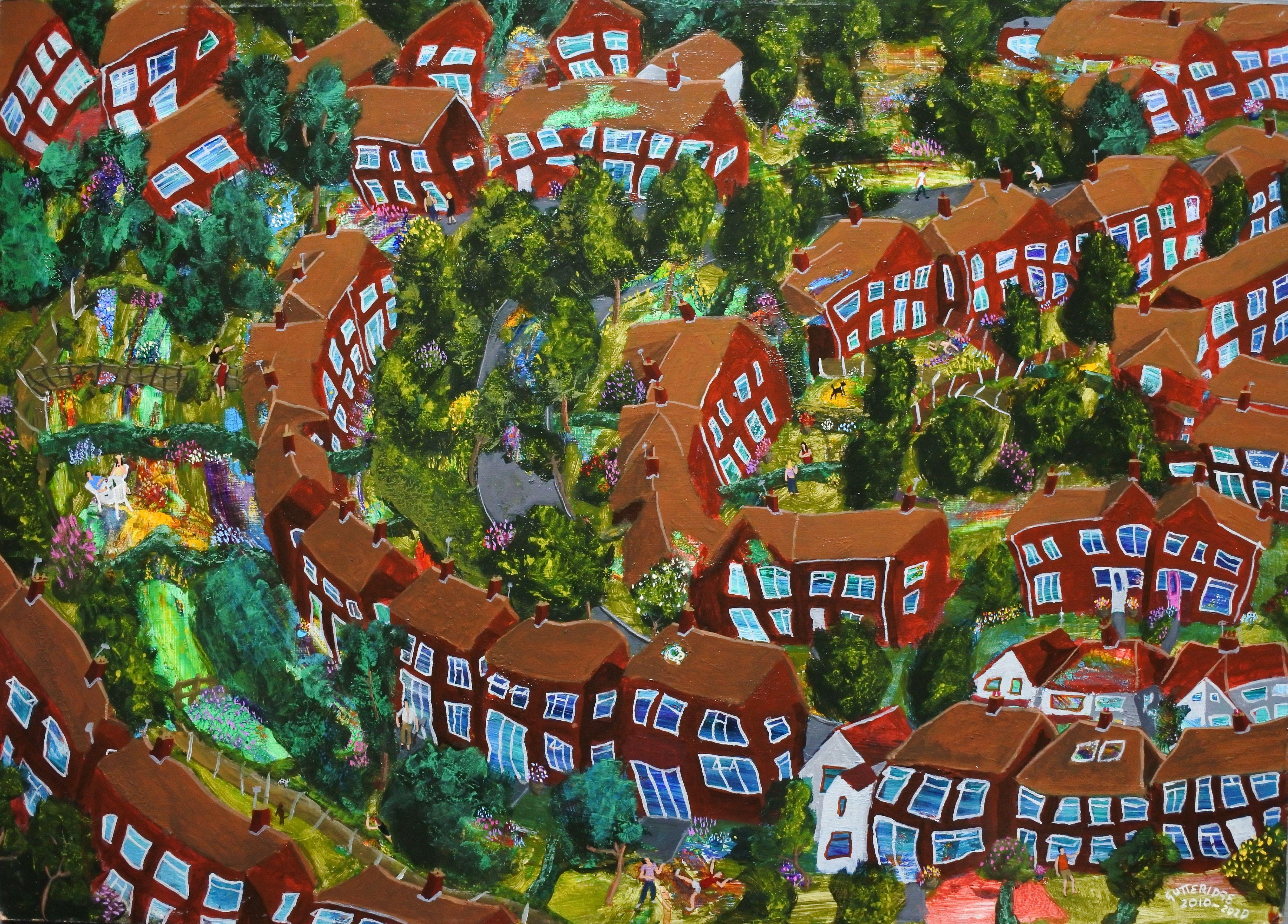 Suburbia, Gemälde, Acryl auf Holzplatte