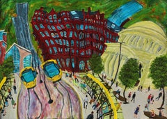 Tram Station im St. Peter's Square Nr. 8, Gemälde, Acryl auf Holzplatte