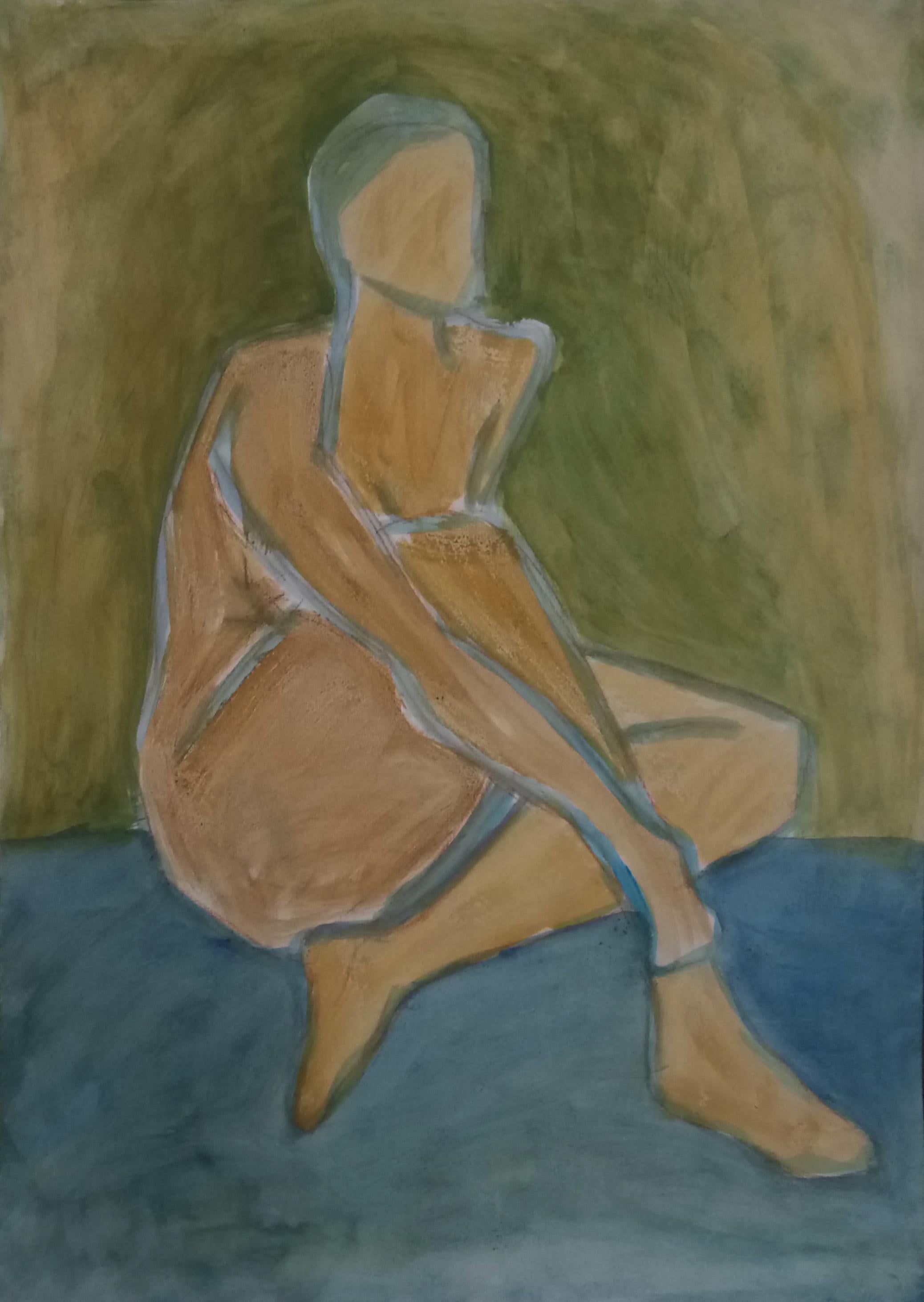 Michael Hådén Figurative Painting - Seated, Gouache painting