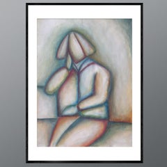 Woman on a train, Gouache, tempera painting