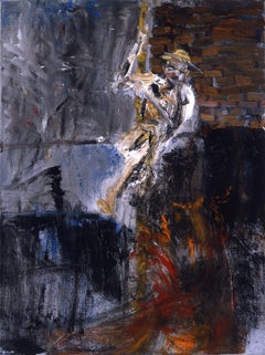 Escape. War painting, man trying to escape, tunnel, Holocaust related