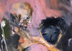 Man & Elephant, large expressionist figurative oil painting of dream scene