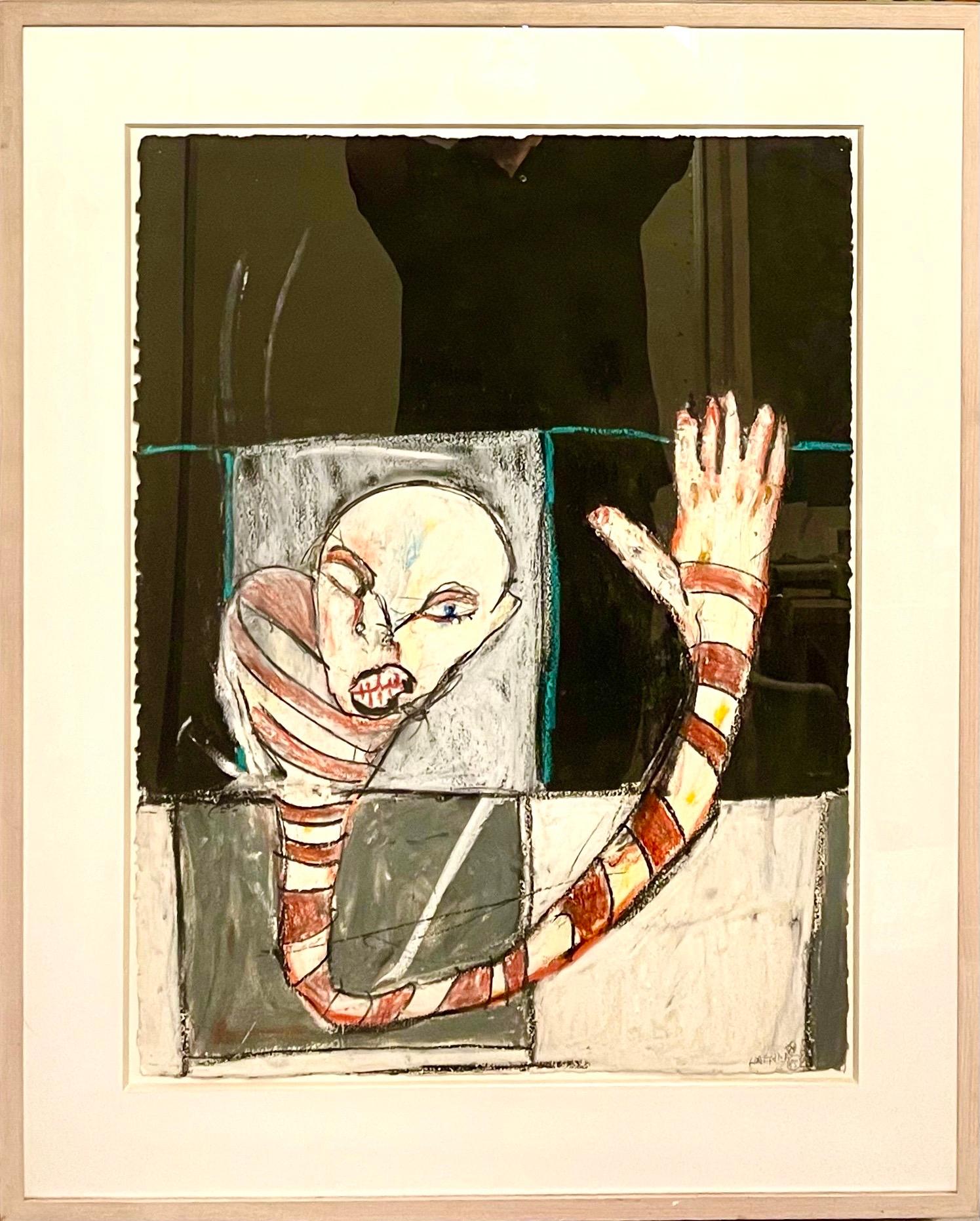 Michael Hafftka, figuratives neo-expressionistisches Öl-Pastellgemälde „Die Welle“, Michael Hafftka 