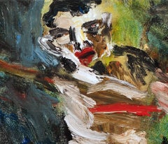 Spare the Rod. Expressionist contemporary oil painting of man child and crown