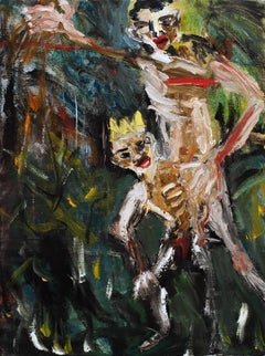 Spare the Rod. Expressionist contemporary oil painting of man child and crown