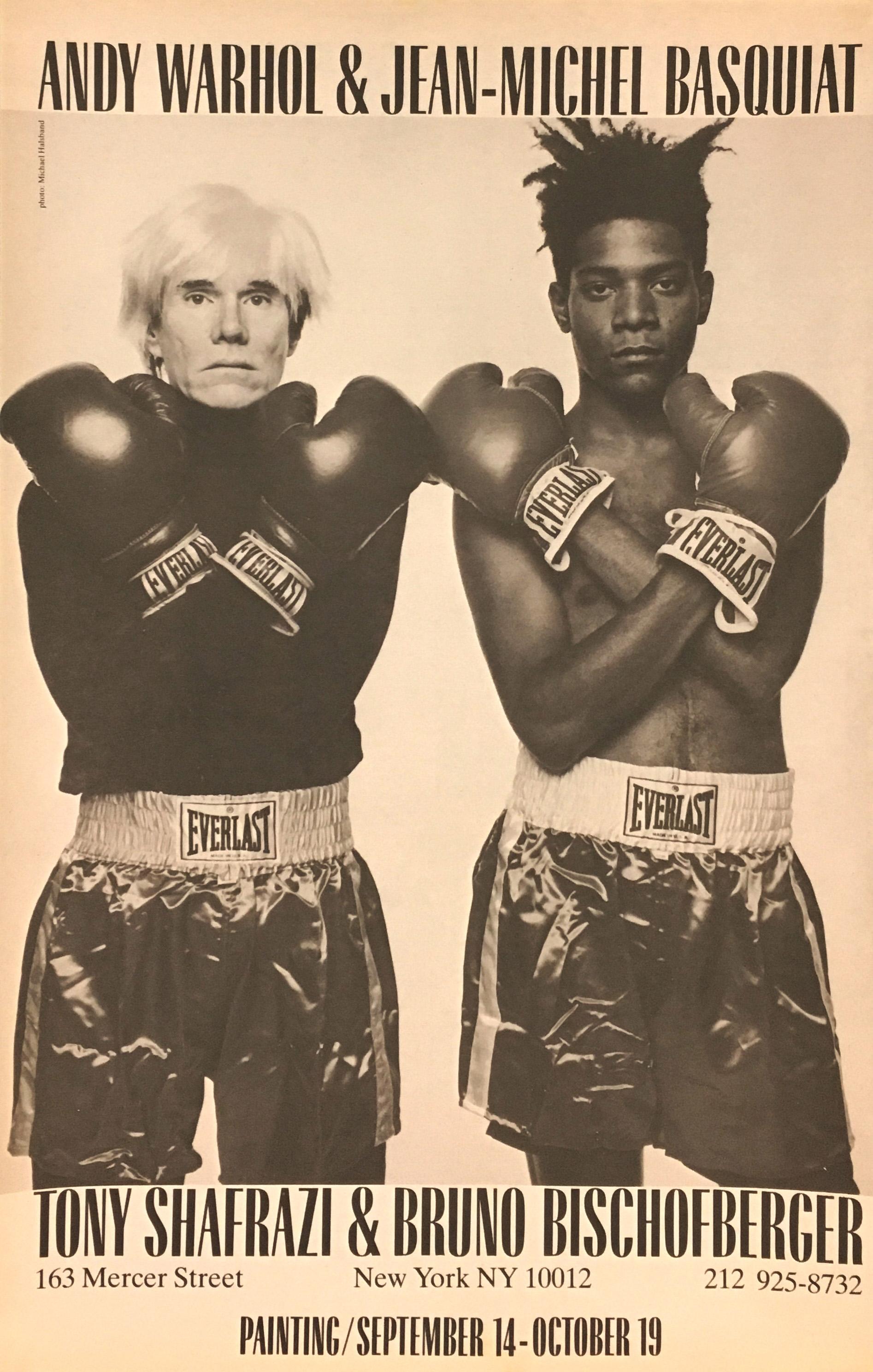 Warhol Basquiat Boxing advertisement 1985 (Warhol Basquiat boxing 1985)  - Pop Art Photograph by Michael Halsband