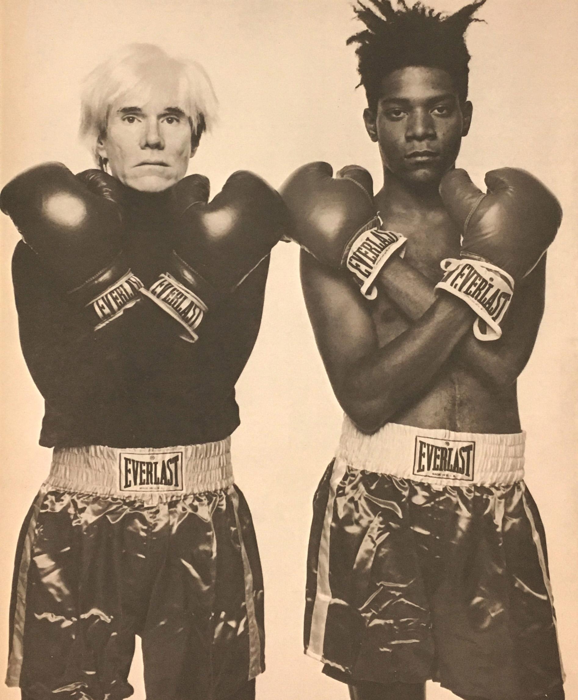 Warhol Basquiat Boxing advertisement 1985 (Warhol Basquiat boxing 1985)  - Pop Art Photograph by Michael Halsband