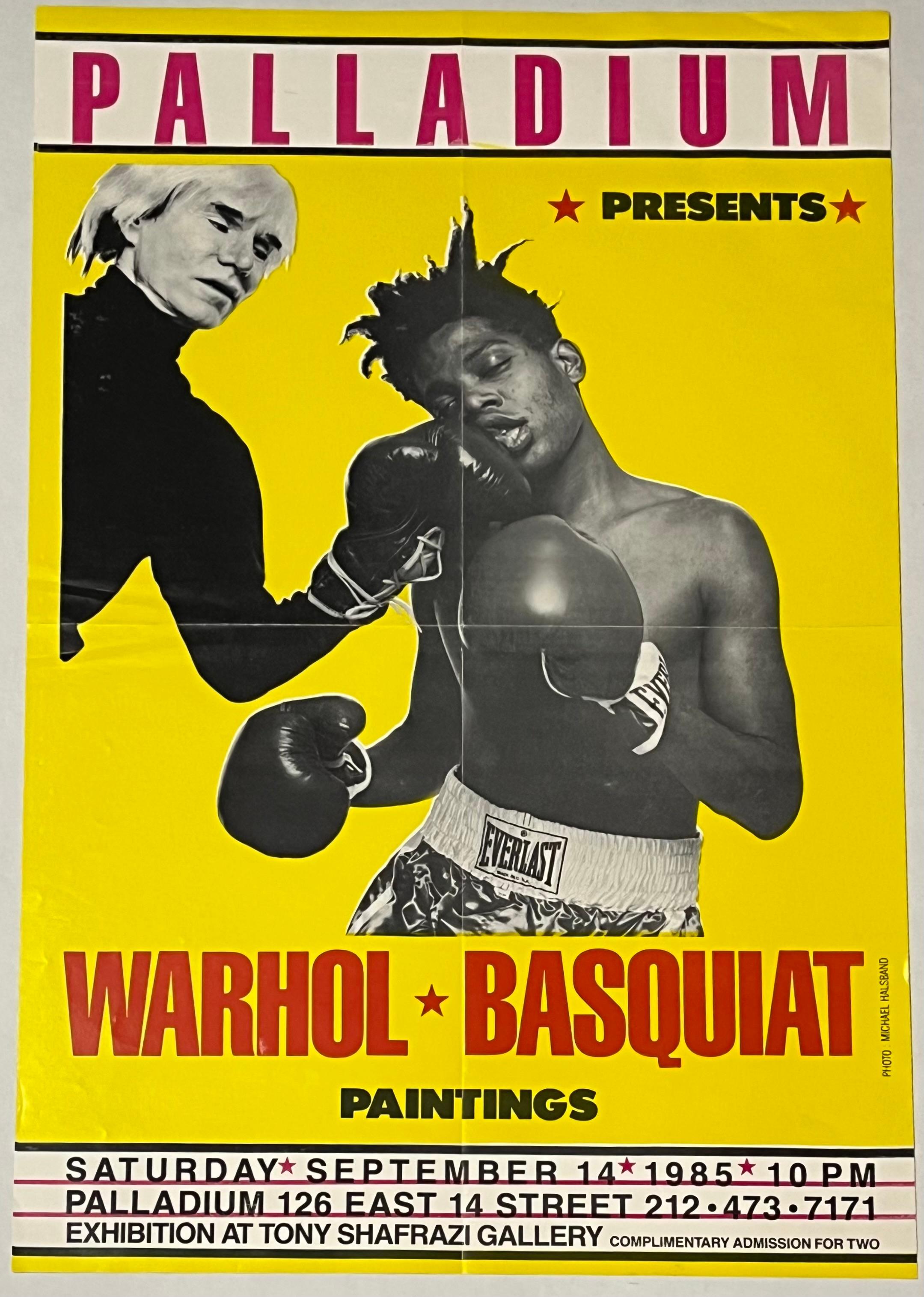 Affiche de boxe de Basquiat de Warhol (Basquiat Warhol boxing The Palladium) - Jaune Figurative Print par Michael Halsband