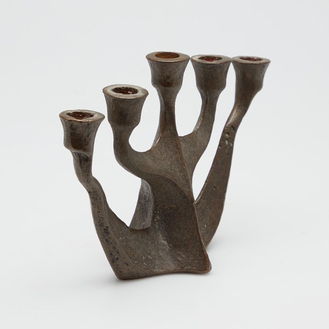 Bronze Michael Harjes Brutalist 5-Lamp Candlestick, 1970's For Sale