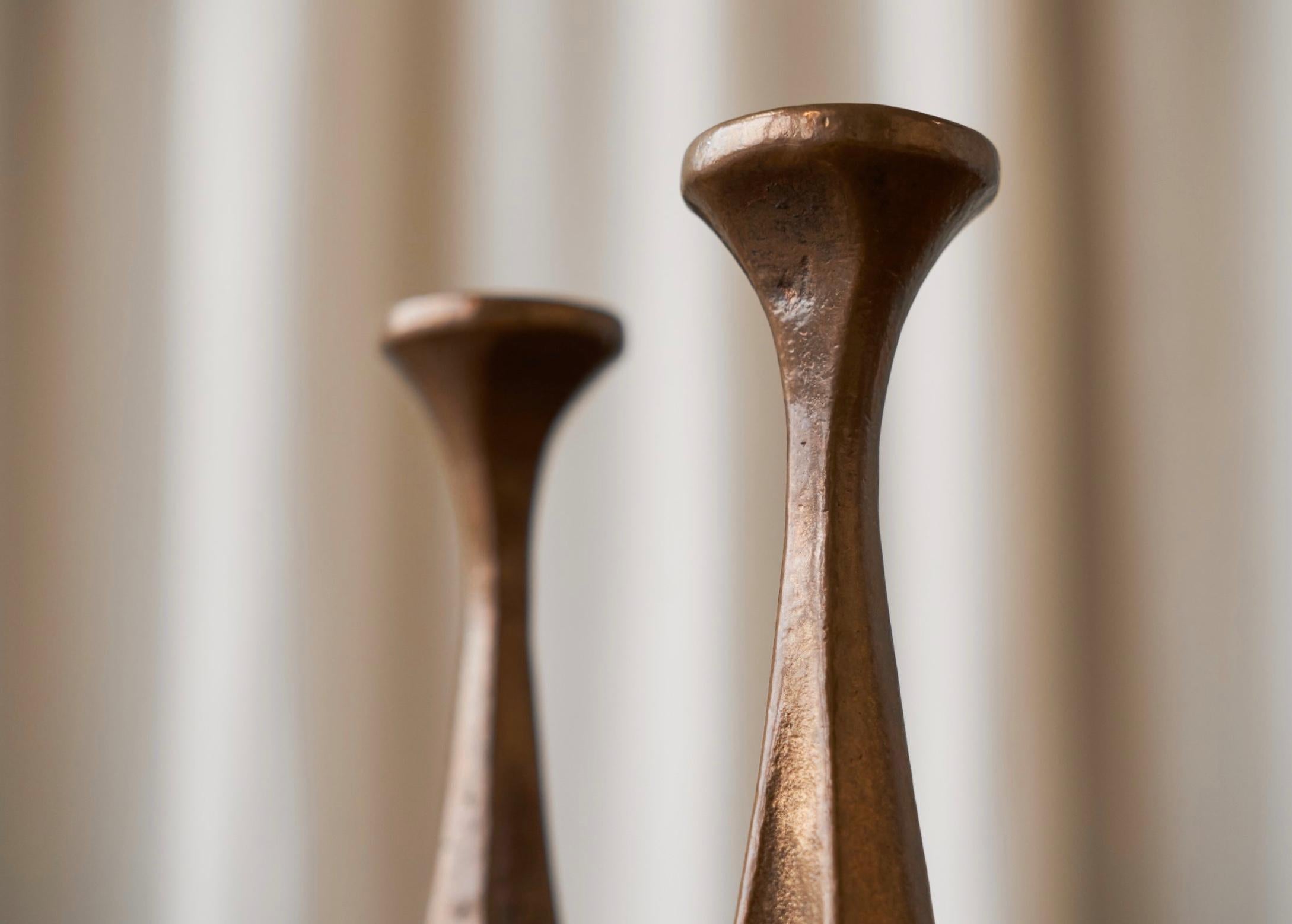German Michael Harjes Pair of Brutalist Candlesticks in Bronze 1970s