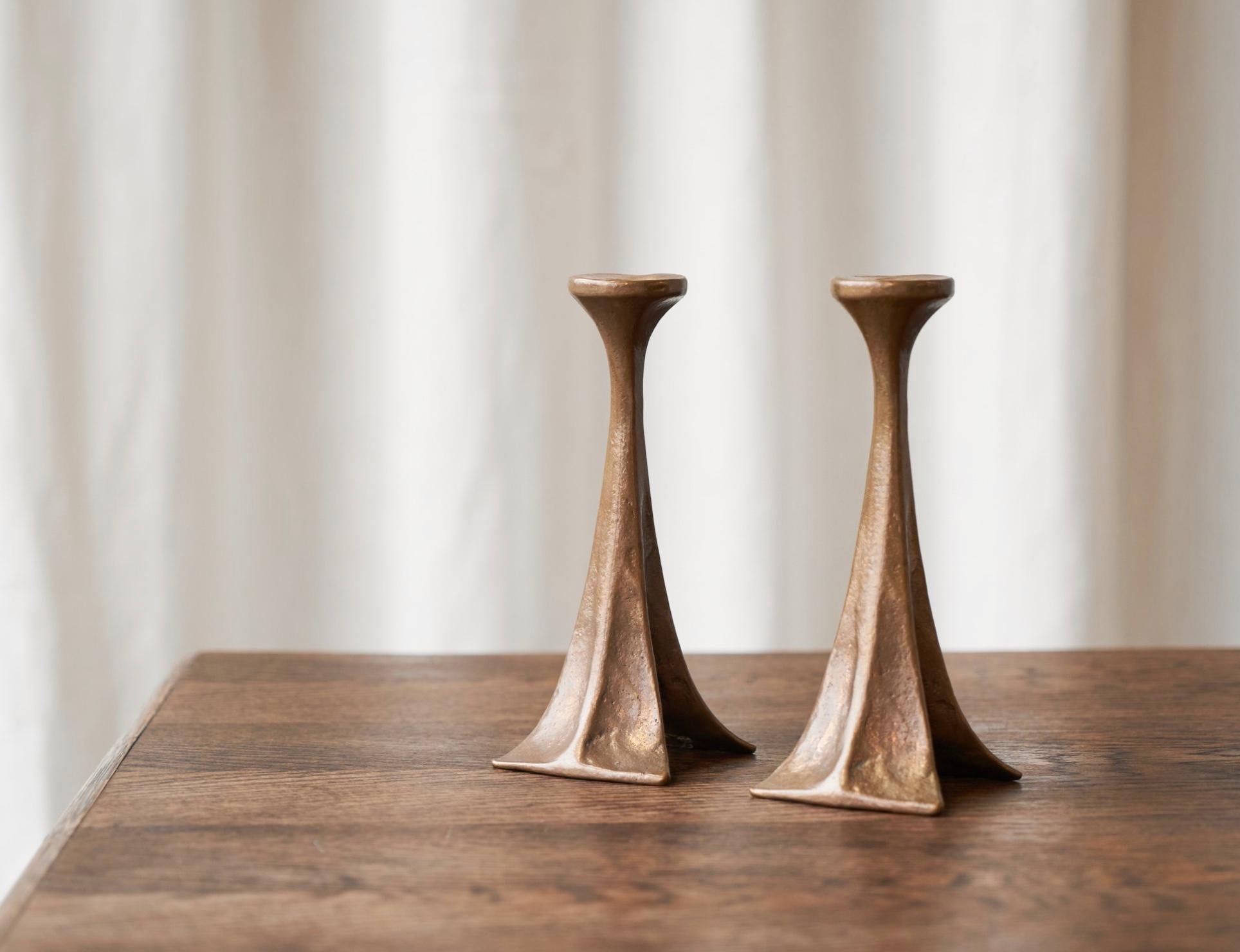 20th Century Michael Harjes Pair of Brutalist Candlesticks in Bronze 1970s