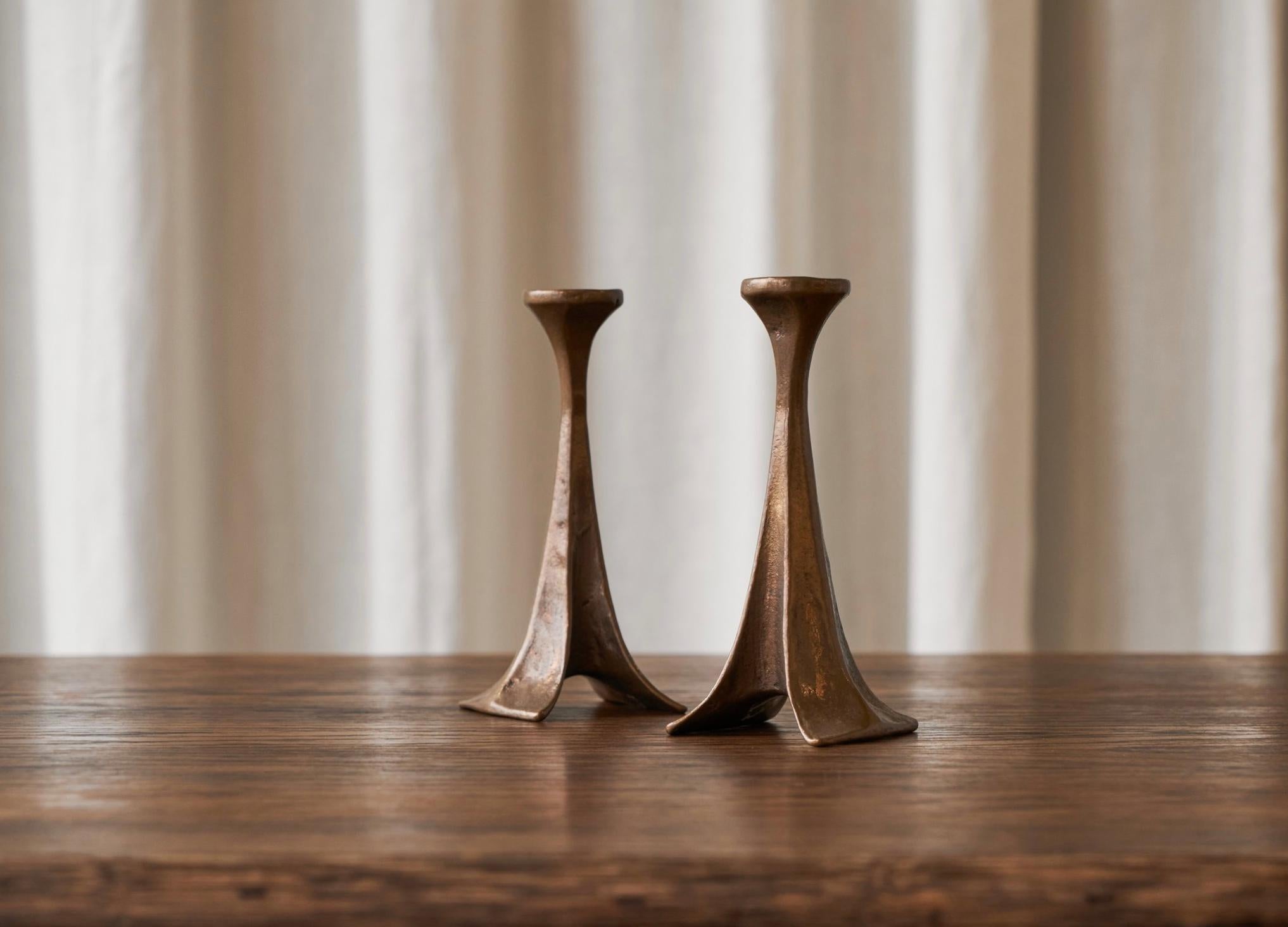 Michael Harjes Pair of Brutalist Candlesticks in Bronze 1970s 2