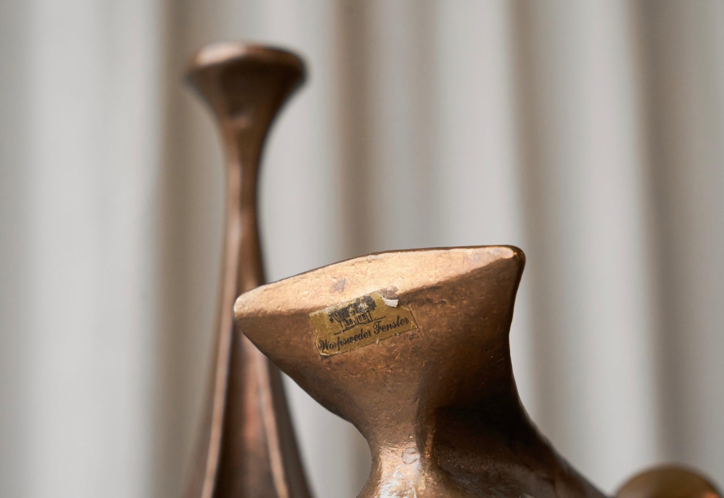 Michael Harjes Pair of Brutalist Candlesticks in Bronze 1970s 3