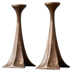 Michael Harjes Pair of Brutalist Candlesticks in Bronze 1970s
