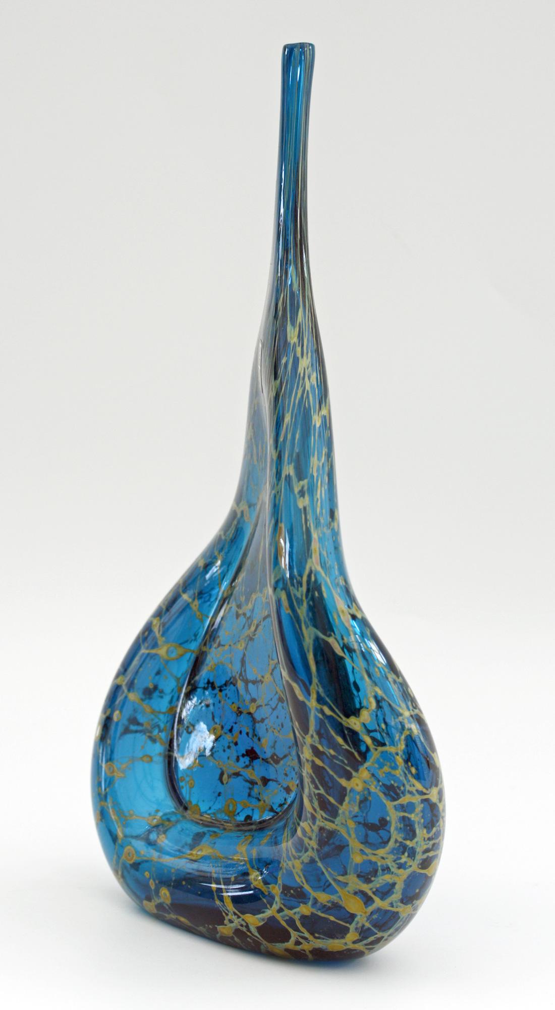 Blown Glass Michael Harris for Mdina Glass Wave Shape Bottle Vase, Dated 1974
