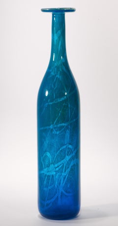 Michael Harris for Mdina Ming Blue & Green Glass Bottle Shaped Vase, 1970s