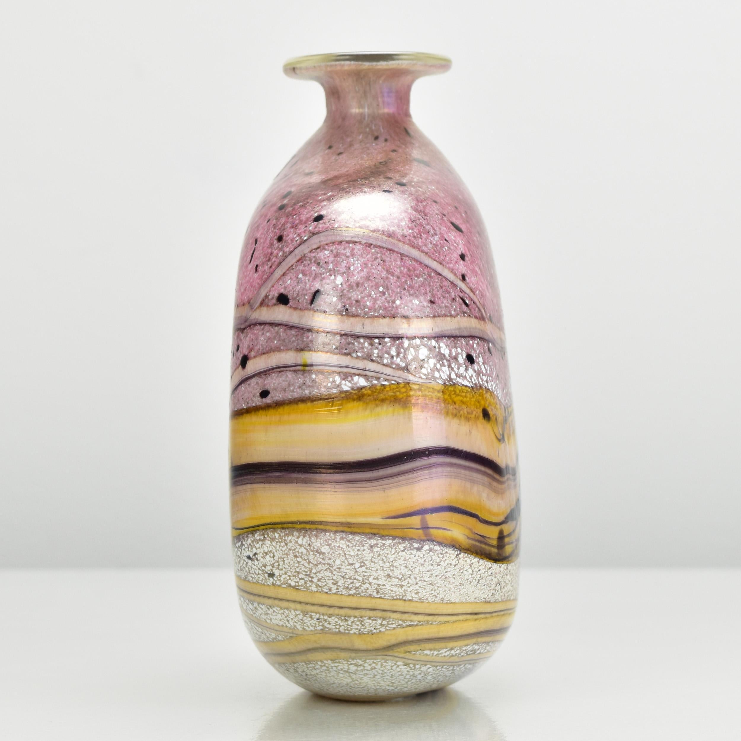 Modern Michael Harris Gozo Malta Art Glass Vase Iridescent Finish Studio Masterpiece For Sale
