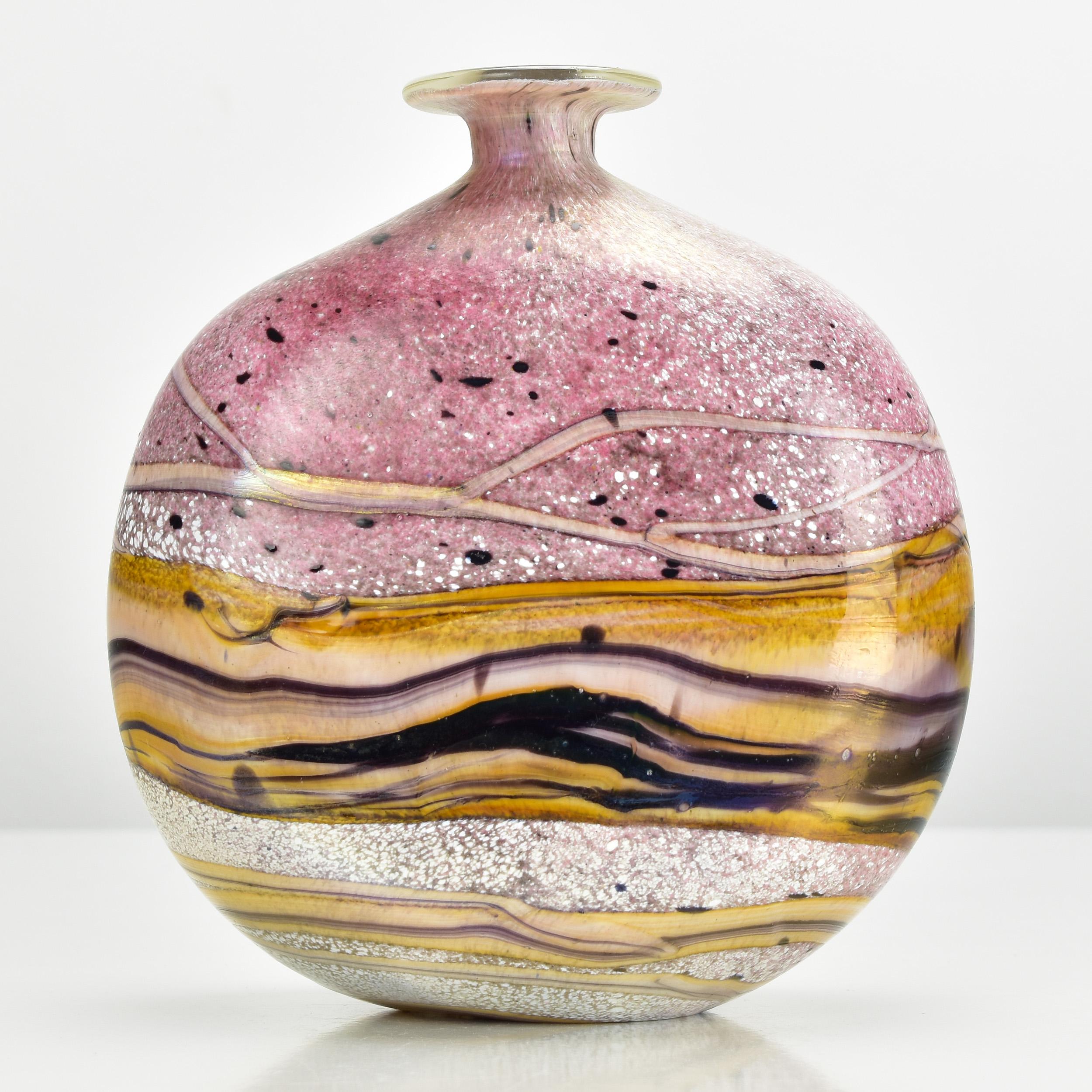 Maltese Michael Harris Gozo Malta Art Glass Vase Iridescent Finish Studio Masterpiece For Sale