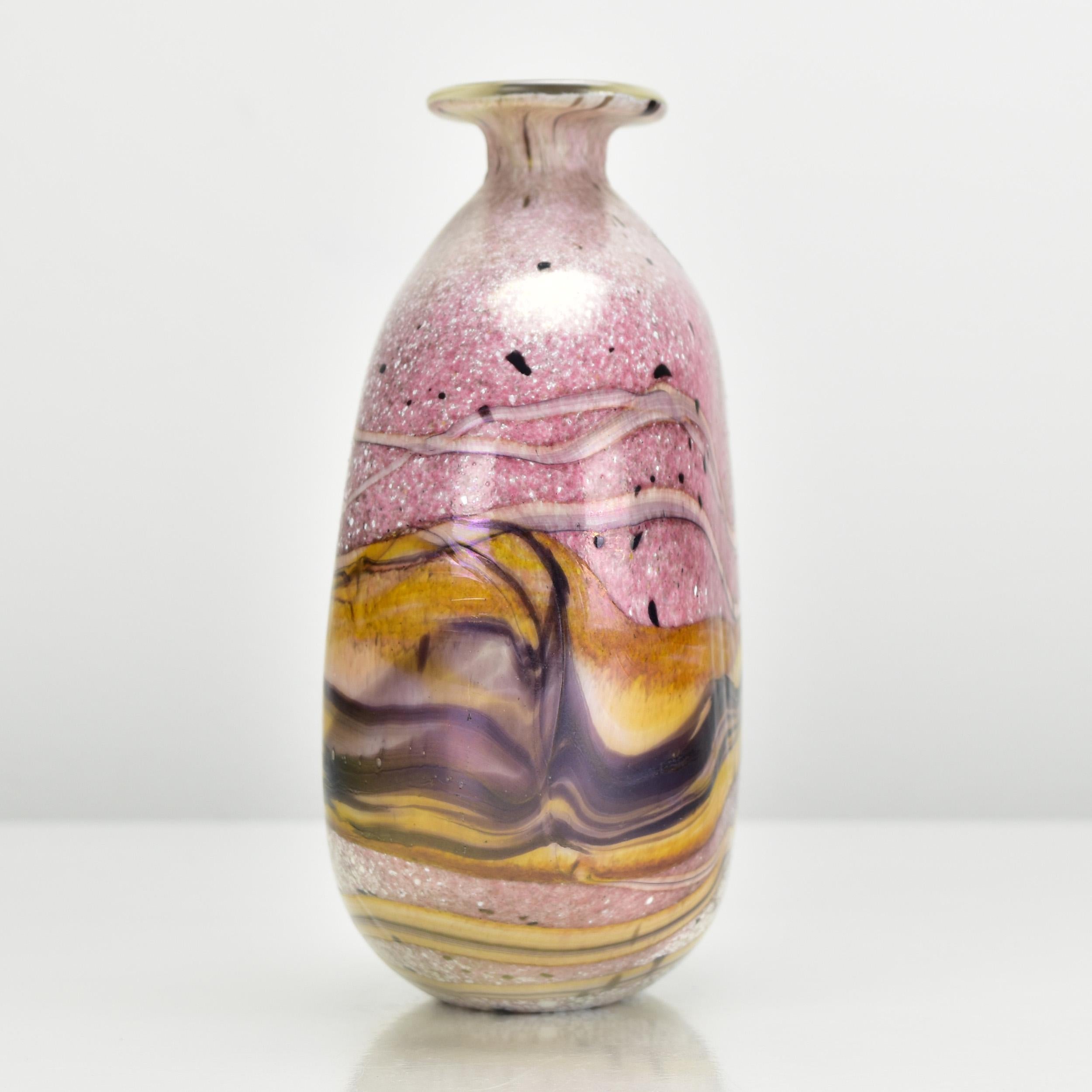 Hand-Crafted Michael Harris Gozo Malta Art Glass Vase Iridescent Finish Studio Masterpiece For Sale