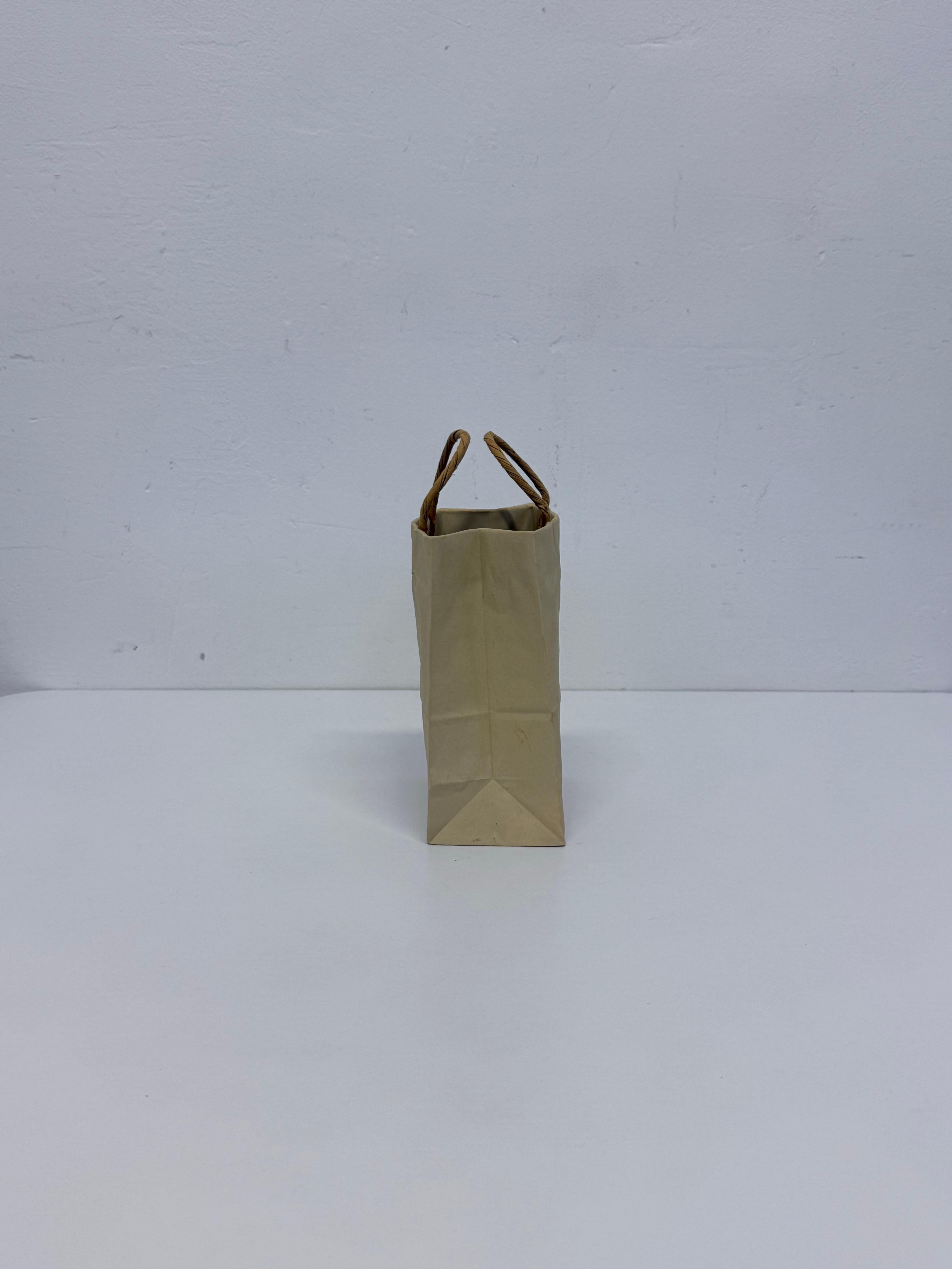 Mid-Century Modern Michael Harvey Ceramic Brown Paper Bag with Handles Pop Art Sculpture, 1970s For Sale