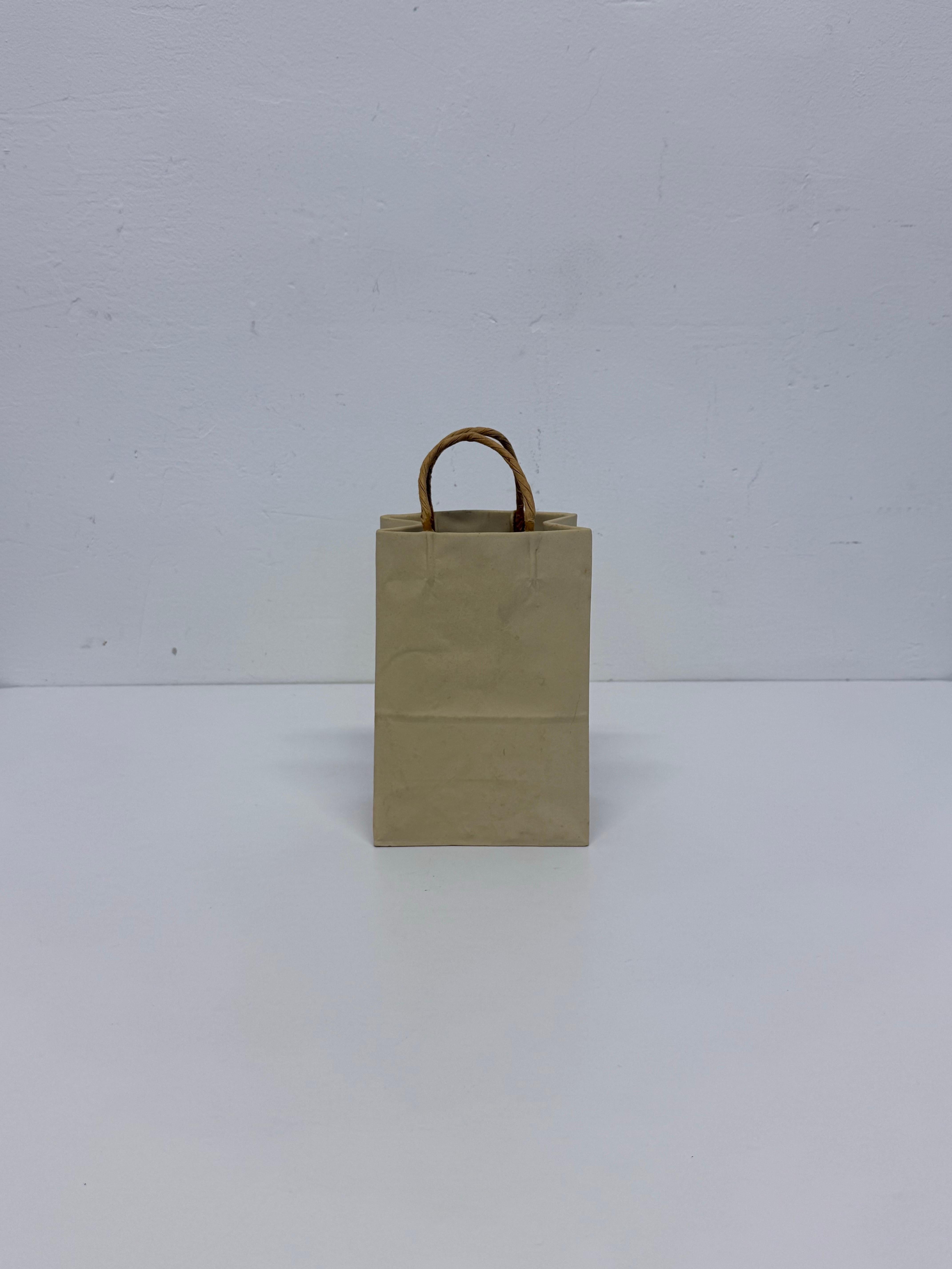 Canadian Michael Harvey Ceramic Brown Paper Bag with Handles Pop Art Sculpture, 1970s For Sale