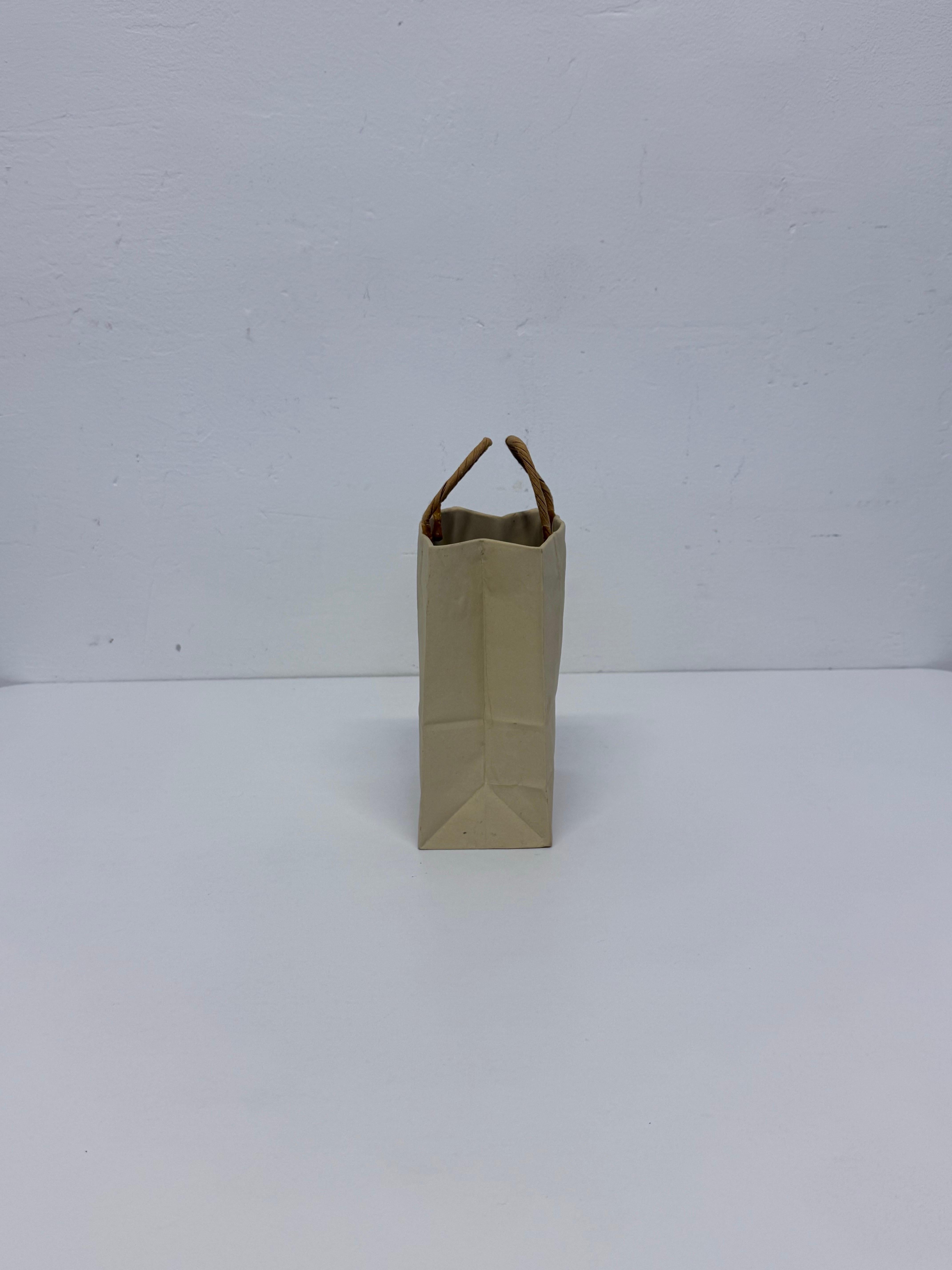 Michael Harvey Ceramic Brown Paper Bag with Handles Pop Art Sculpture, 1970s In Good Condition For Sale In Miami, FL