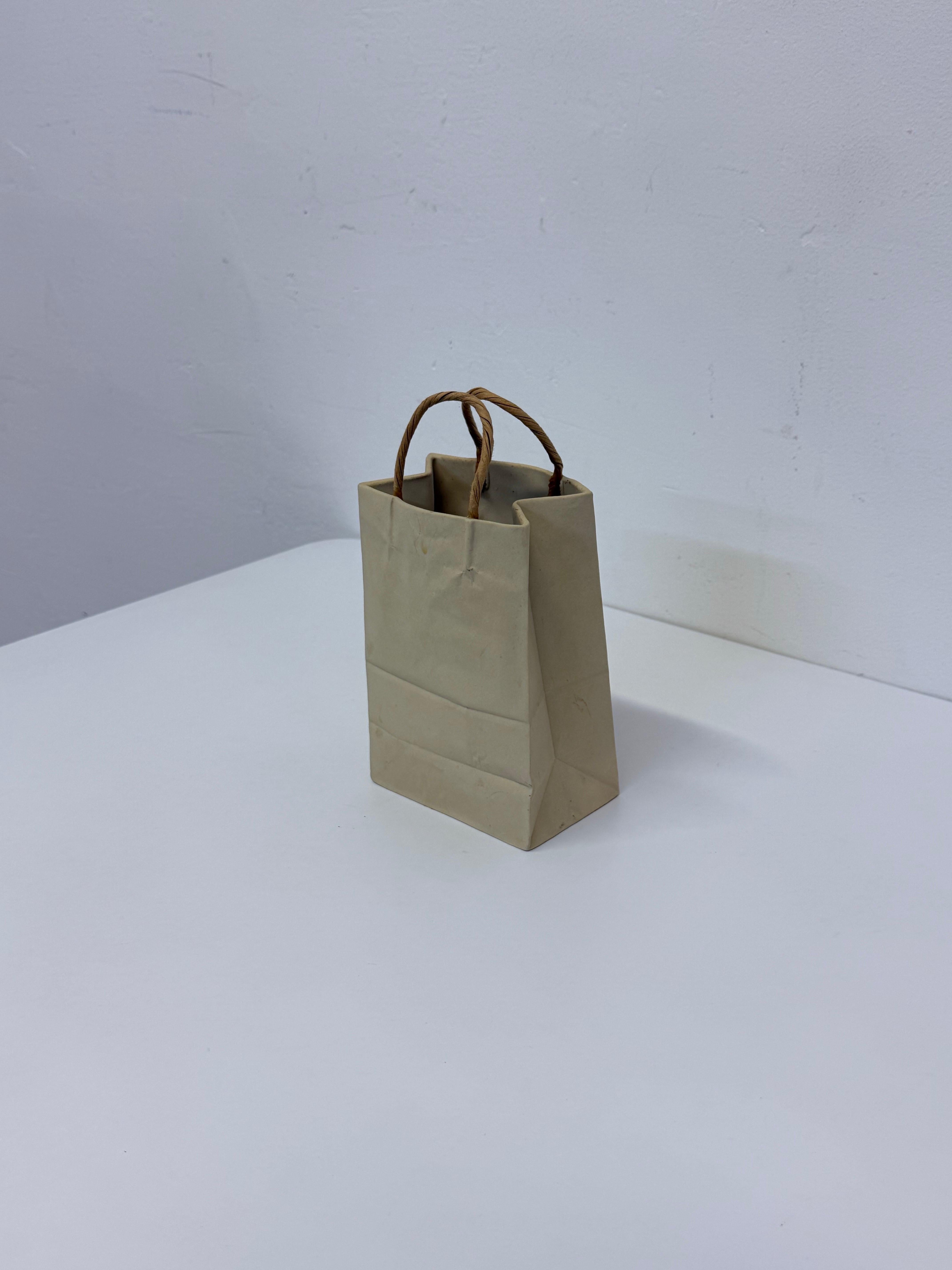 20th Century Michael Harvey Ceramic Brown Paper Bag with Handles Pop Art Sculpture, 1970s For Sale