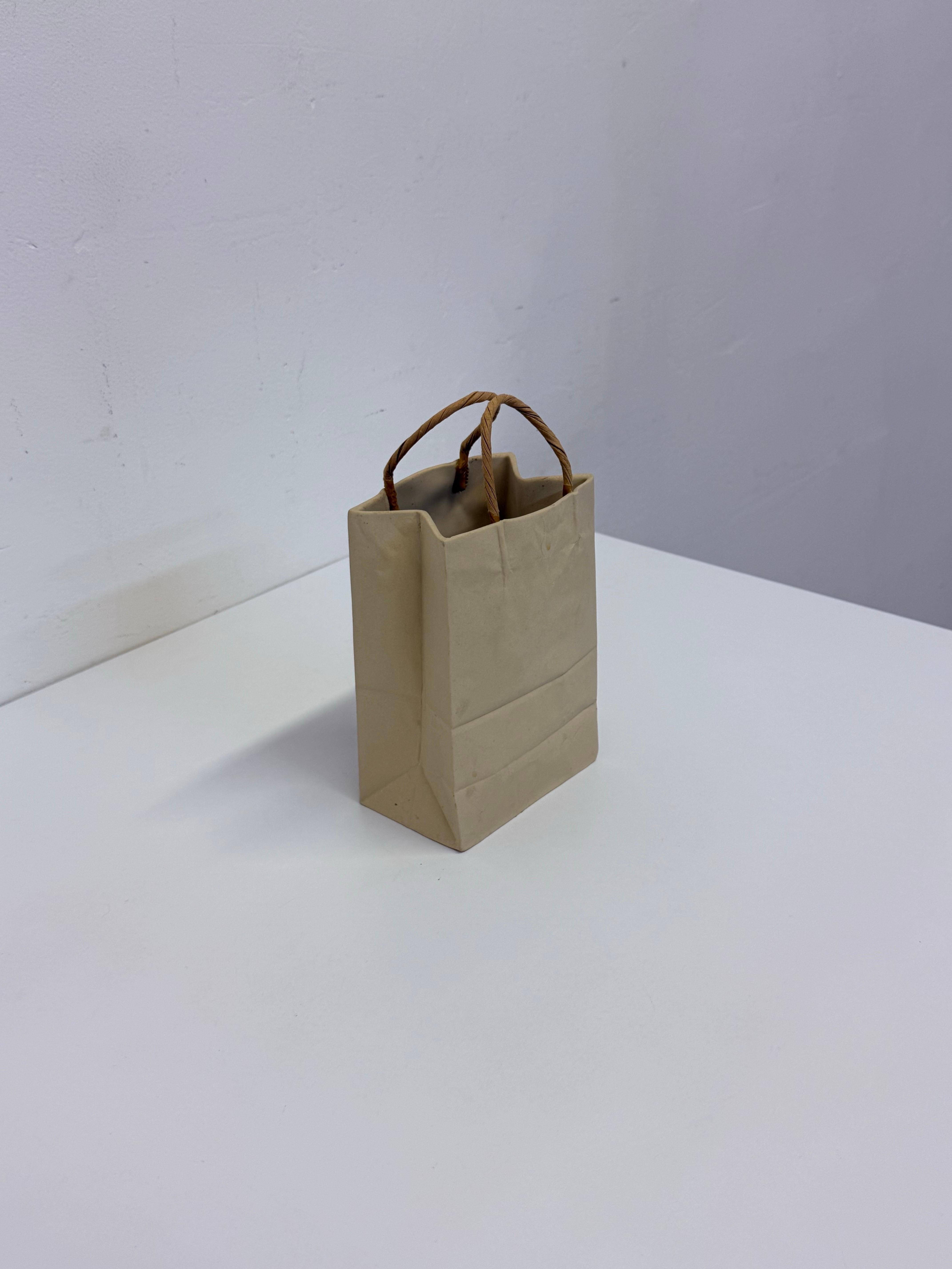 Michael Harvey Ceramic Brown Paper Bag with Handles Pop Art Sculpture, 1970s For Sale 1