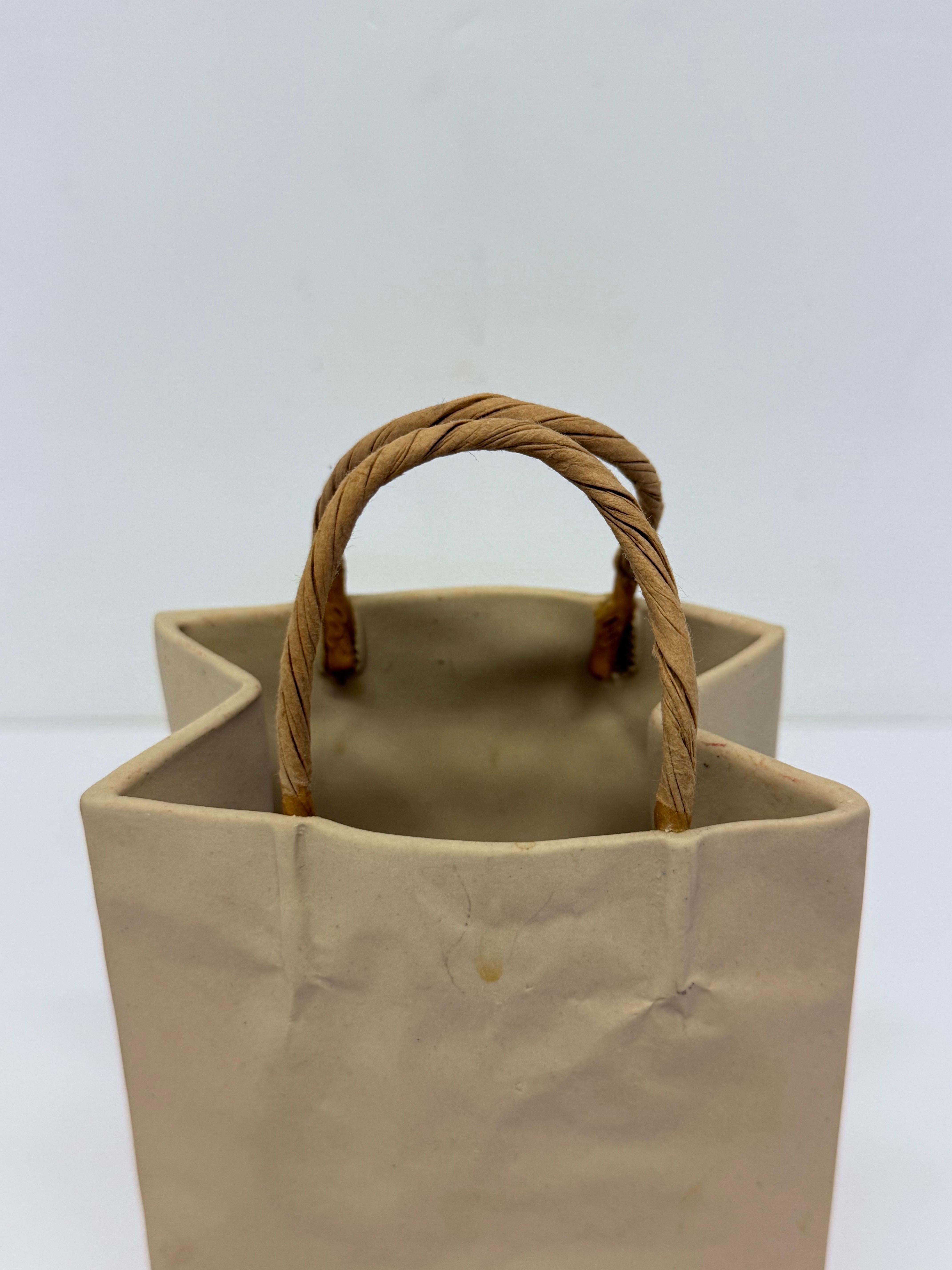 Michael Harvey Ceramic Brown Paper Bag with Handles Pop Art Sculpture, 1970s For Sale 2