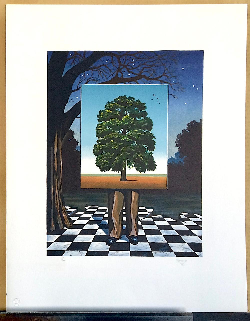 PUBLIC OUTCRY Signed Lithograph, Man, Tree, Magritte-Style, Surrealism For Sale 5