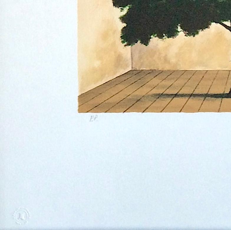 THE BIG PARADE Hand Drawn Lithograph, Surrealist Tree, Black Mask For Sale 2