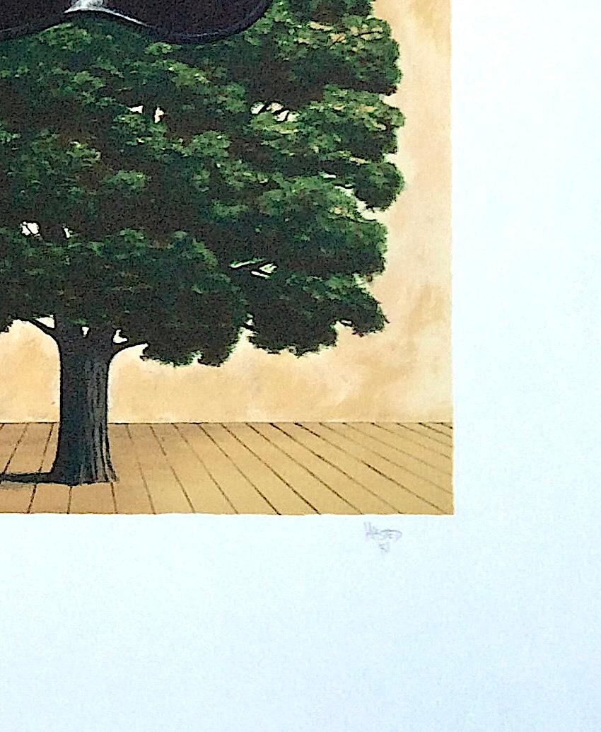 THE BIG PARADE Hand Drawn Lithograph, Surrealist Tree, Black Mask For Sale 3
