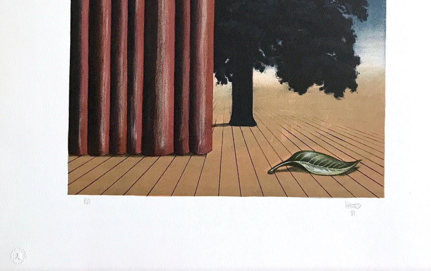 LA ATRACCIÓN PRINCIPAL Litografía dibujada a mano, Surrealista, Luna, Árbol en escena en venta 1
