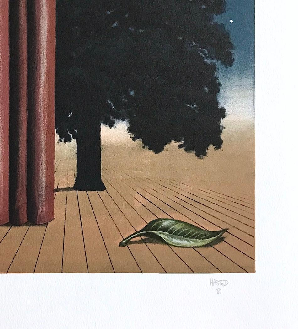 LA ATRACCIÓN PRINCIPAL Litografía dibujada a mano, Surrealista, Luna, Árbol en escena en venta 5