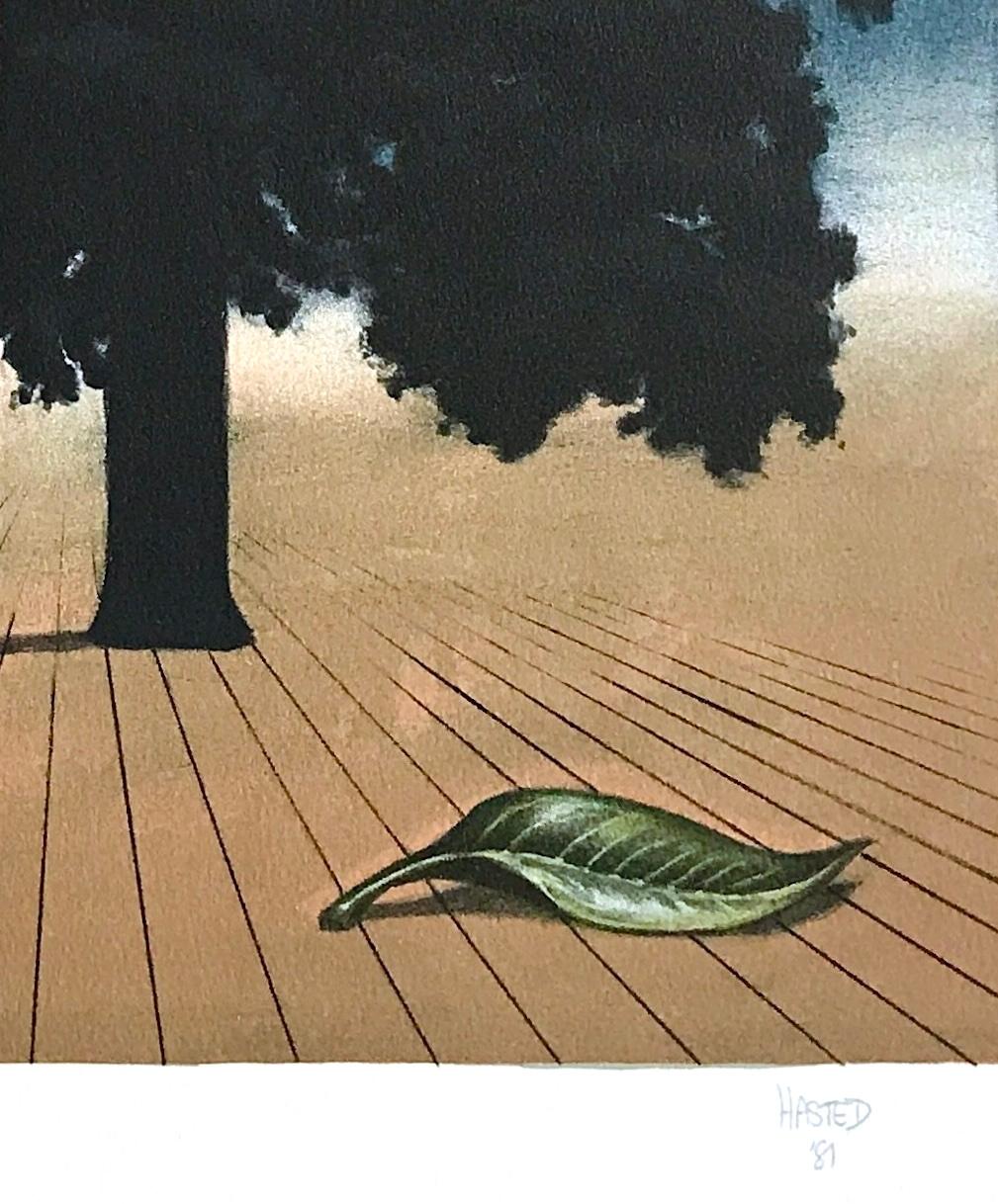 LA ATRACCIÓN PRINCIPAL Litografía dibujada a mano, Surrealista, Luna, Árbol en escena en venta 3