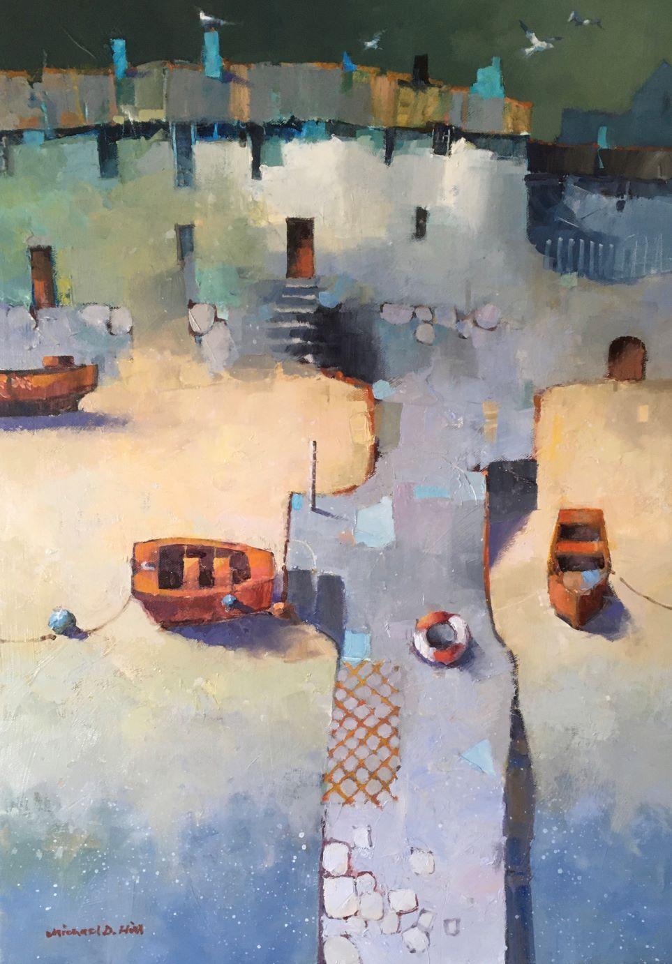 Landscape Painting di Michael Hill  - Beach Cottage - Animali, Pittura, Nature, Campagna, Fattoria, acrilico