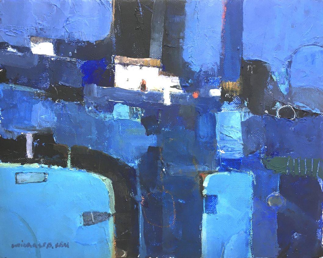 Blue Moorings - Tiere, Gemälde, Natur, Landschaft, Bauernhof, Acryl – Painting von Michael Hill 