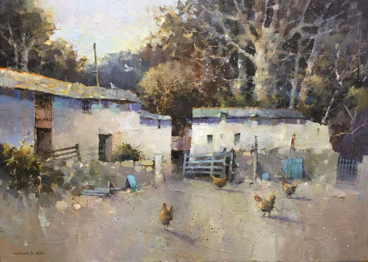 Michael Hill  Landscape Painting - Free Range - Animals, Painting, Nature, Countryside, farm, acrylic