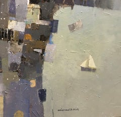 On the Coast - seascape, coastal, sailboats, beach, port, painting