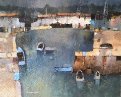 Quayside - seascape, coastal, sailboats, beach, port, painting