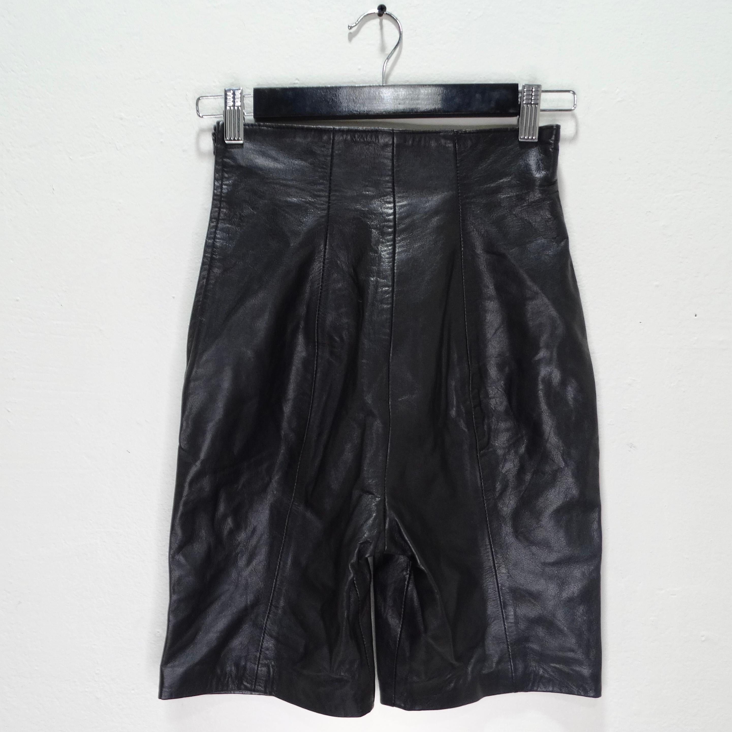 Michael Hoban 1980s Black Leather Biker Shorts For Sale 1