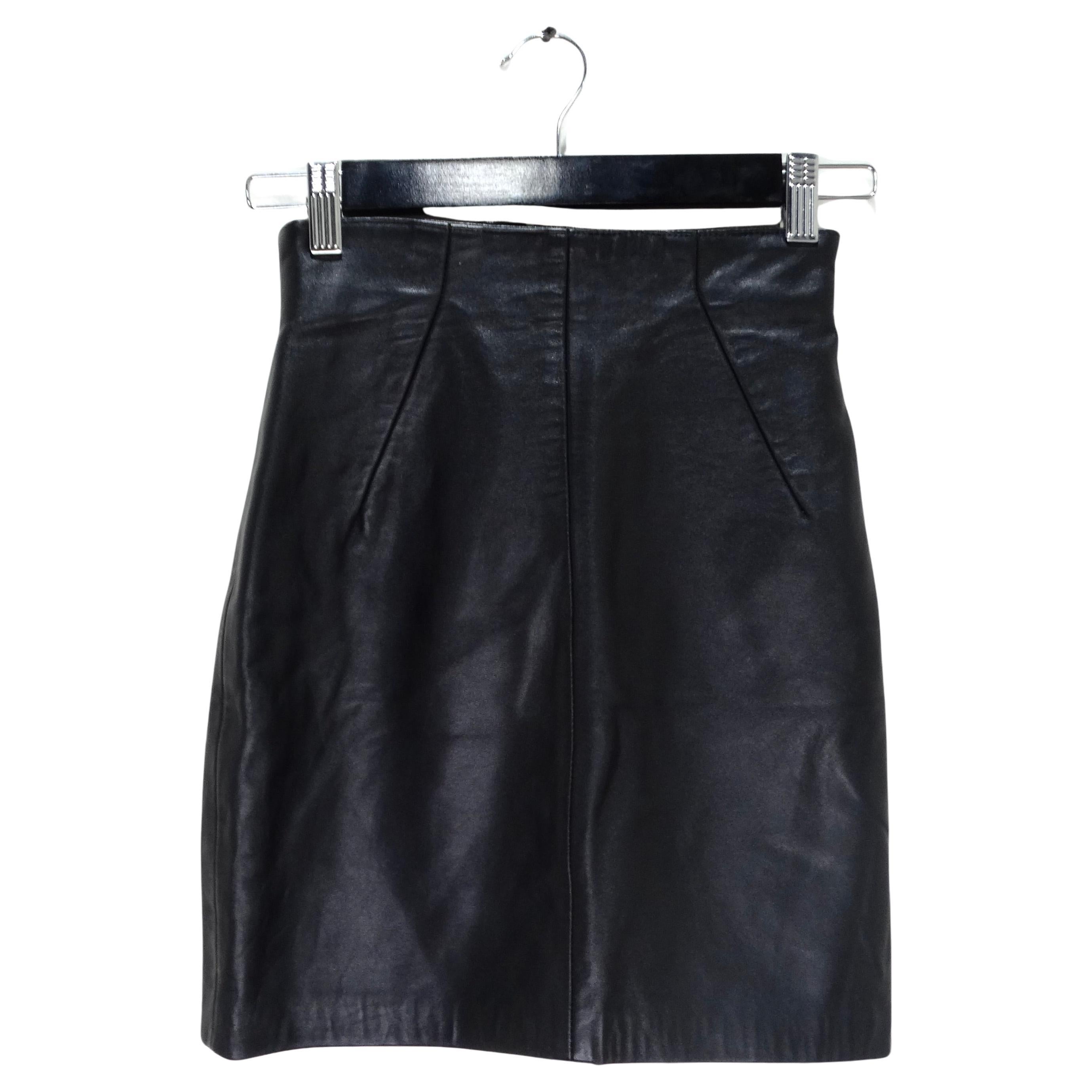 Michael Hoban 1980s Black Leather Mini Skirt For Sale