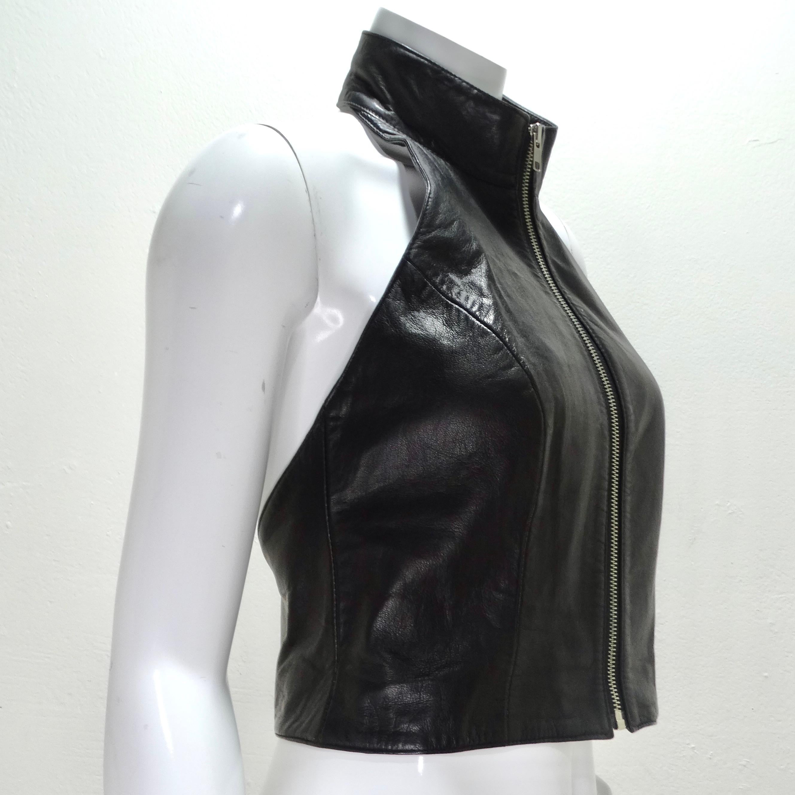 Women's or Men's Michael Hoban 1980s Black Leather Zip-Up Top 