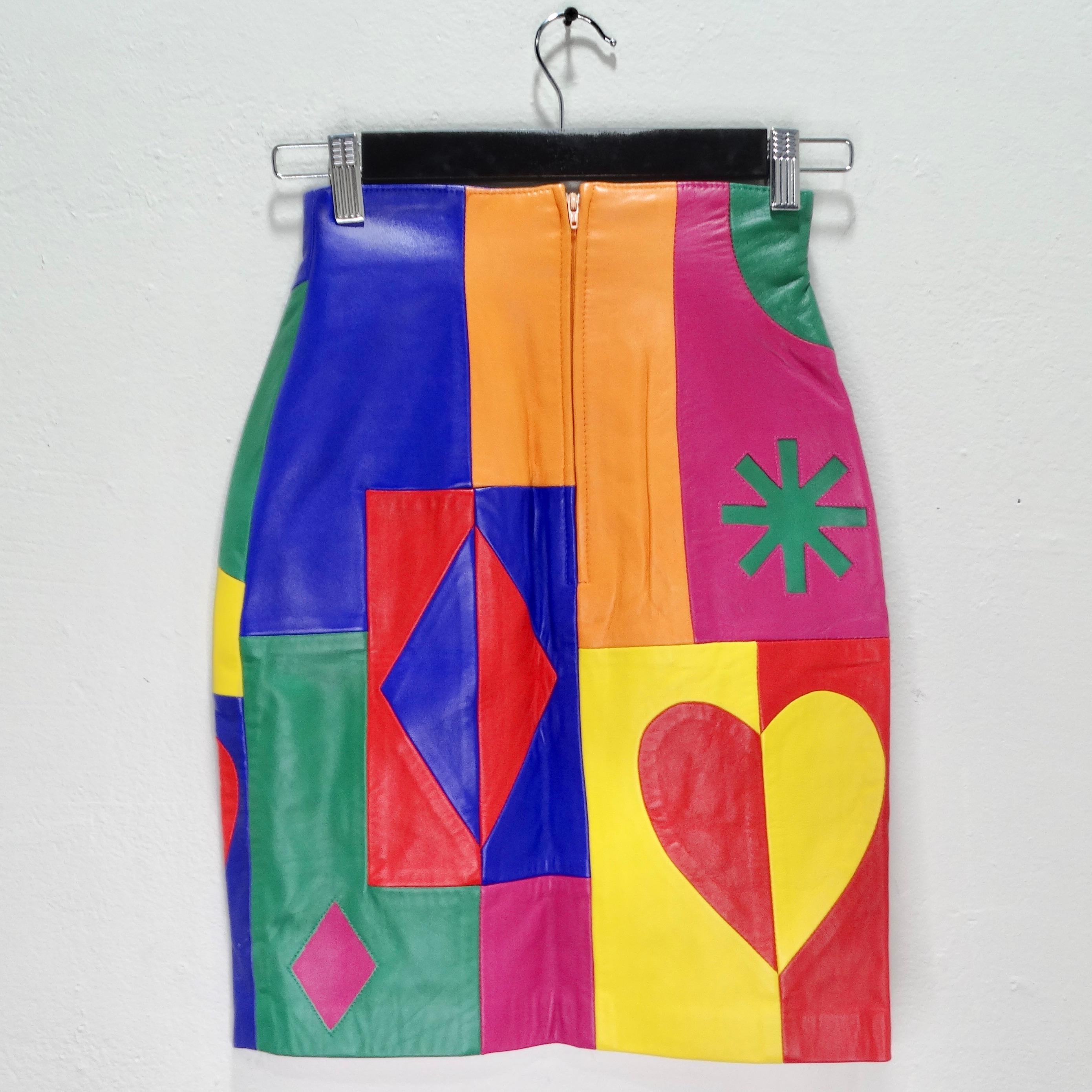 Michael Hoban 1980s Multicolor Leather Pencil Skirt For Sale 1