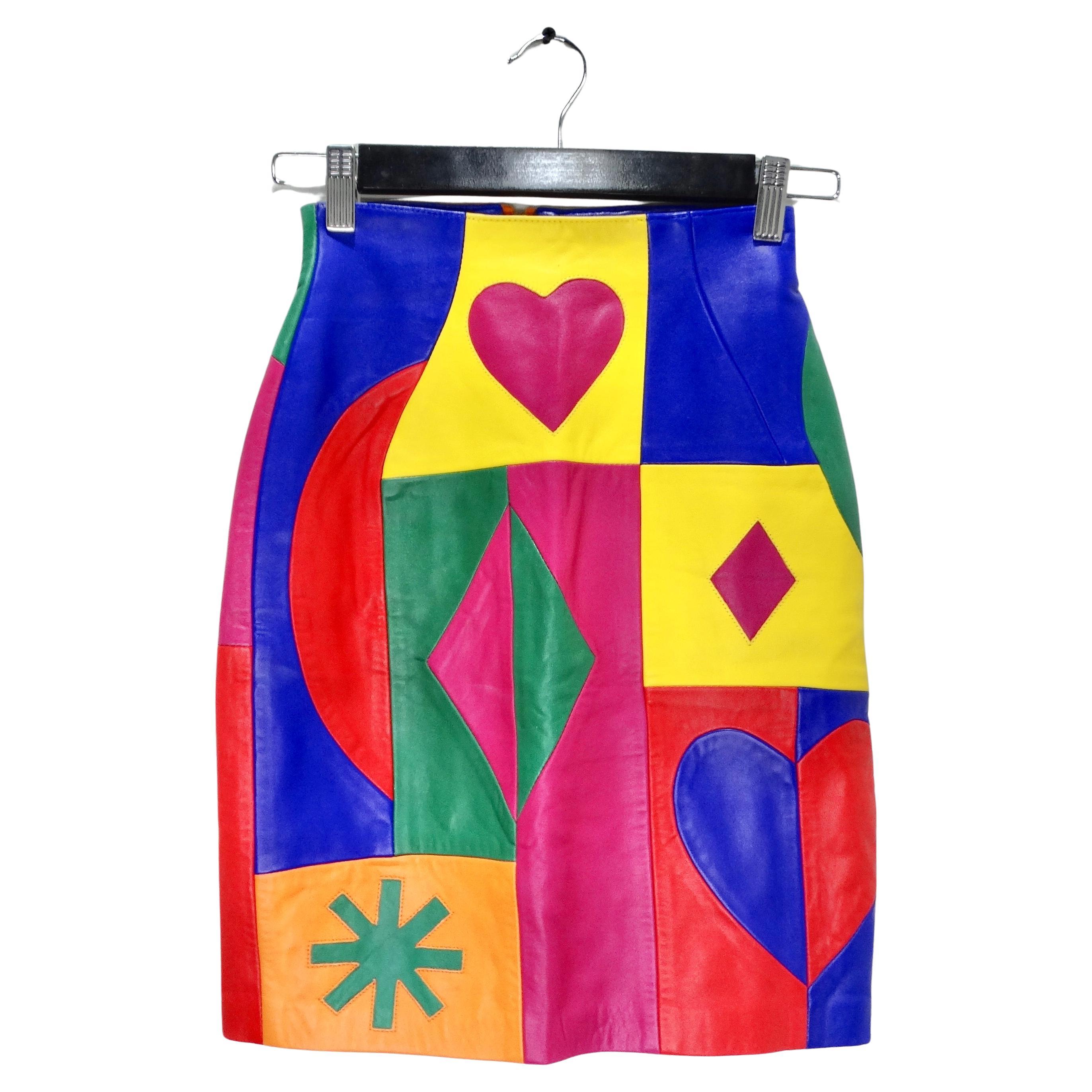 Michael Hoban 1980s Multicolor Leather Pencil Skirt For Sale