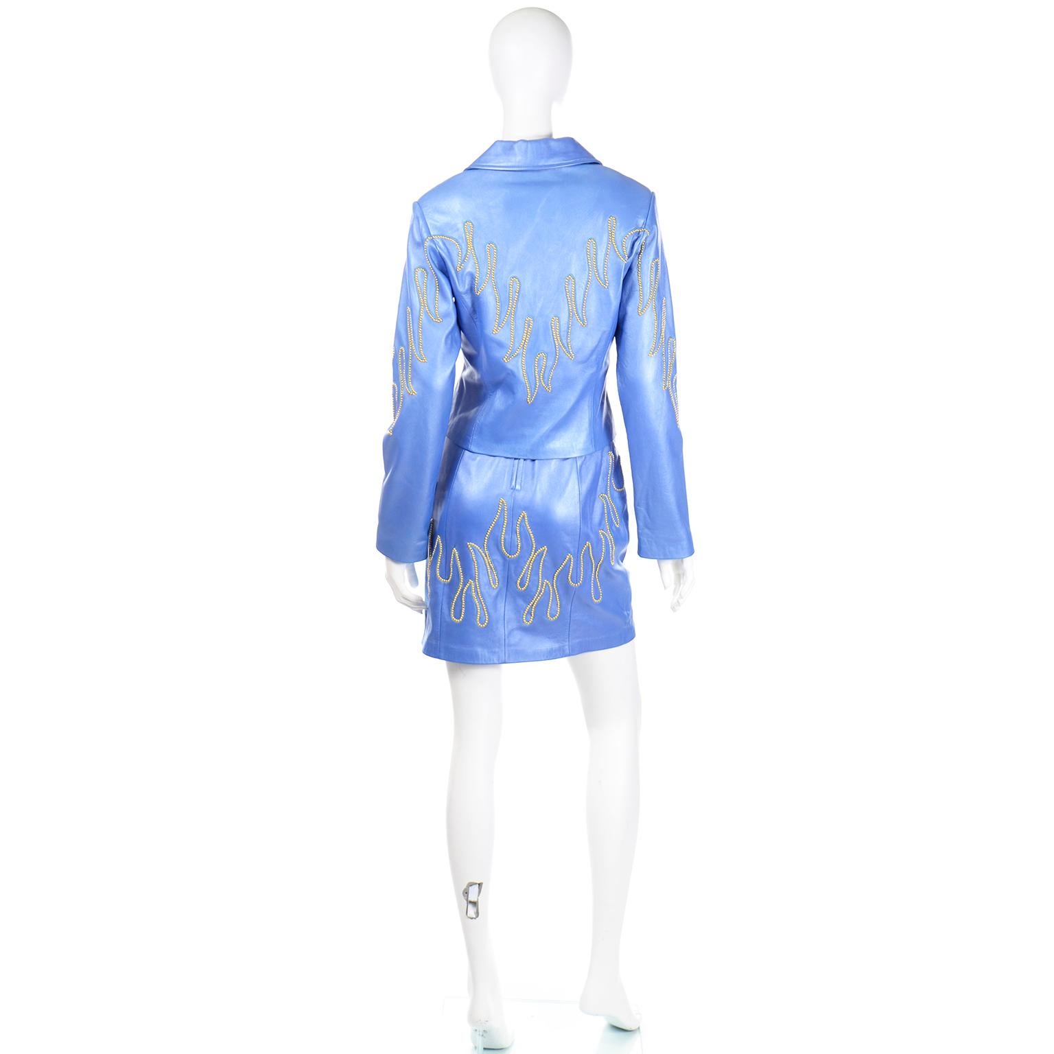 Michael Hoban Blue Leather Gold Stud Flame Dress & Jacket 3